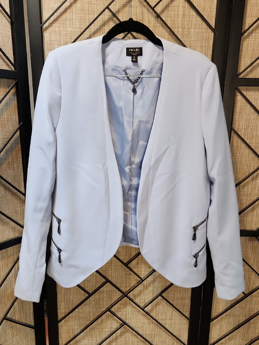 Nicole Moller Lavender Open-Front Blazer with Zip Accents